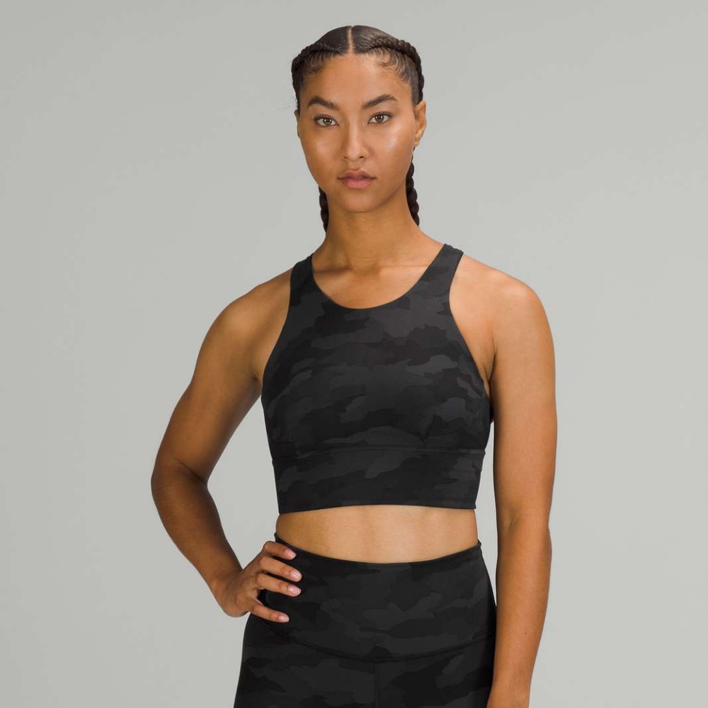 lululemon Wunder Train Longline Bra, size 4, black camo